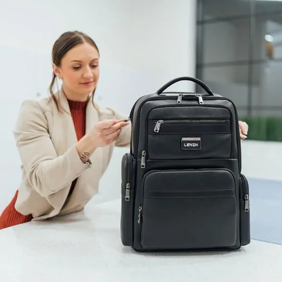 LENZN Durable Leather Laptop Business Backpack - Picture 9 of 9